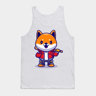 Cute Shiba Inu Dog Holding Baseball Bat Cartoon Tank Top